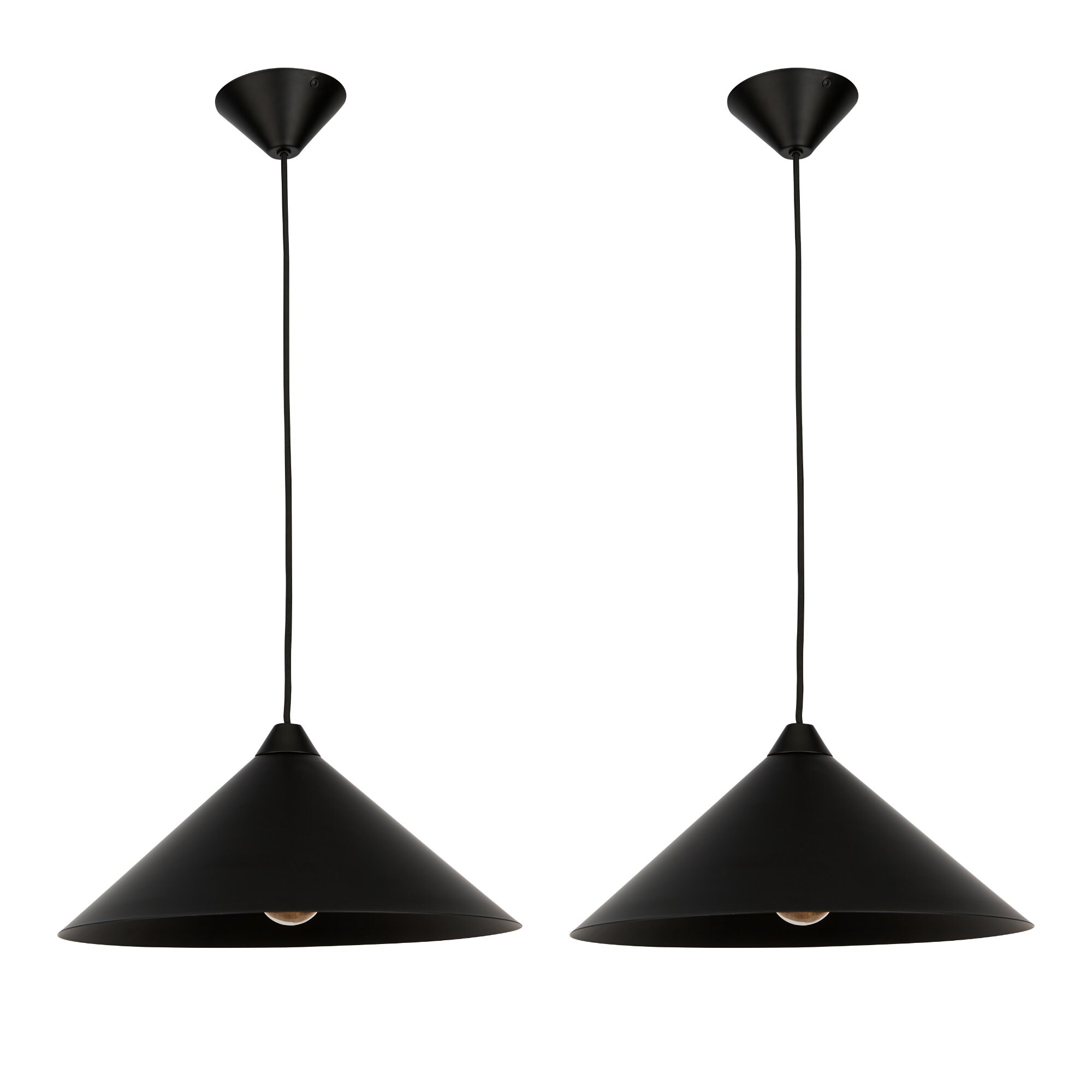 First Choice Lighting Set of 2 Fontana - Matt Black 40cm Diameter Ceiling Pendant Light