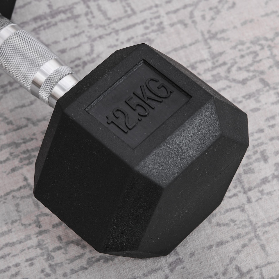 image 1 of HOMCOM 12.5KG Single Rubber Hex Dumbbell Portable Hand Weights for Home Gym