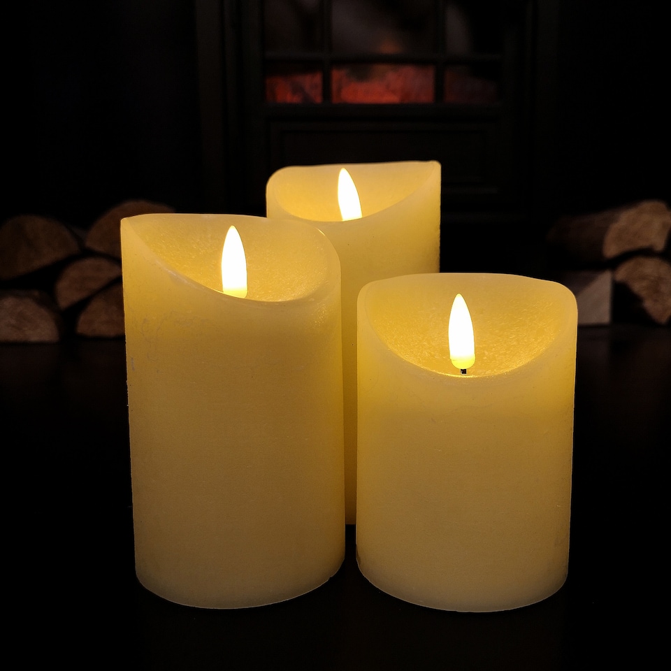 image 1 of Set of 3 Battery Operated Flickering LED Candle Christmas Decoration with Timer