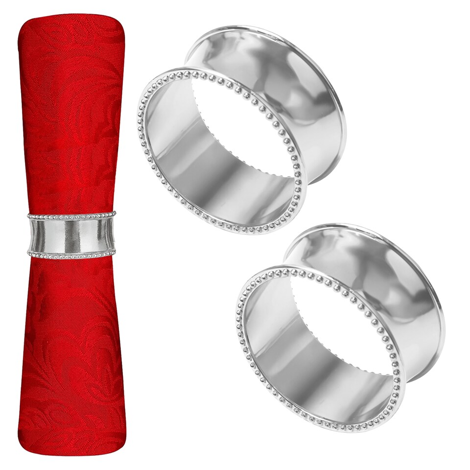 image 1 of 1pc Beaded Rim Napkin Rings, Hammered Design Napkin Buckles