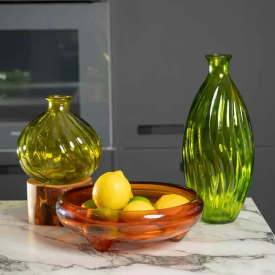 image 1 of Verano Spanish Ceramics Recycled Glass Ola Small Round Vase - 17cm Lime Green | Green | 1