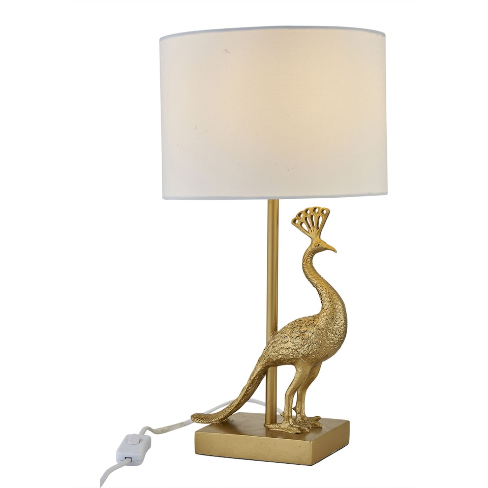 image 1 of Set of 2 Majestic - Gold Peacock Table Lamps with White Shades