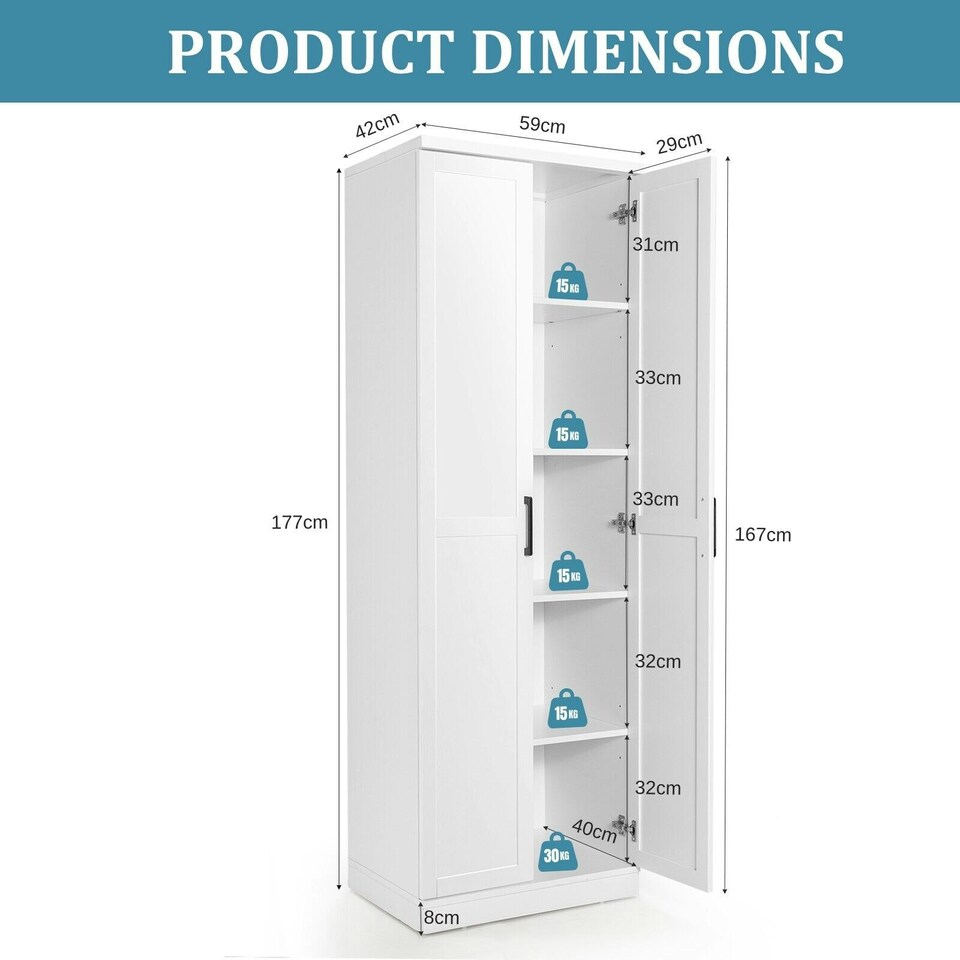 image 1 of COSTWAY Wooden Storage Cabinet with 2 Doors and Adjustable Shelves White