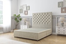 Sloomy Mayfair Cream Plush Divan Bed Base 2 Drawers Same Side With 54 Inch Floor Standing Headboard | Cream | Cream | Double | 1