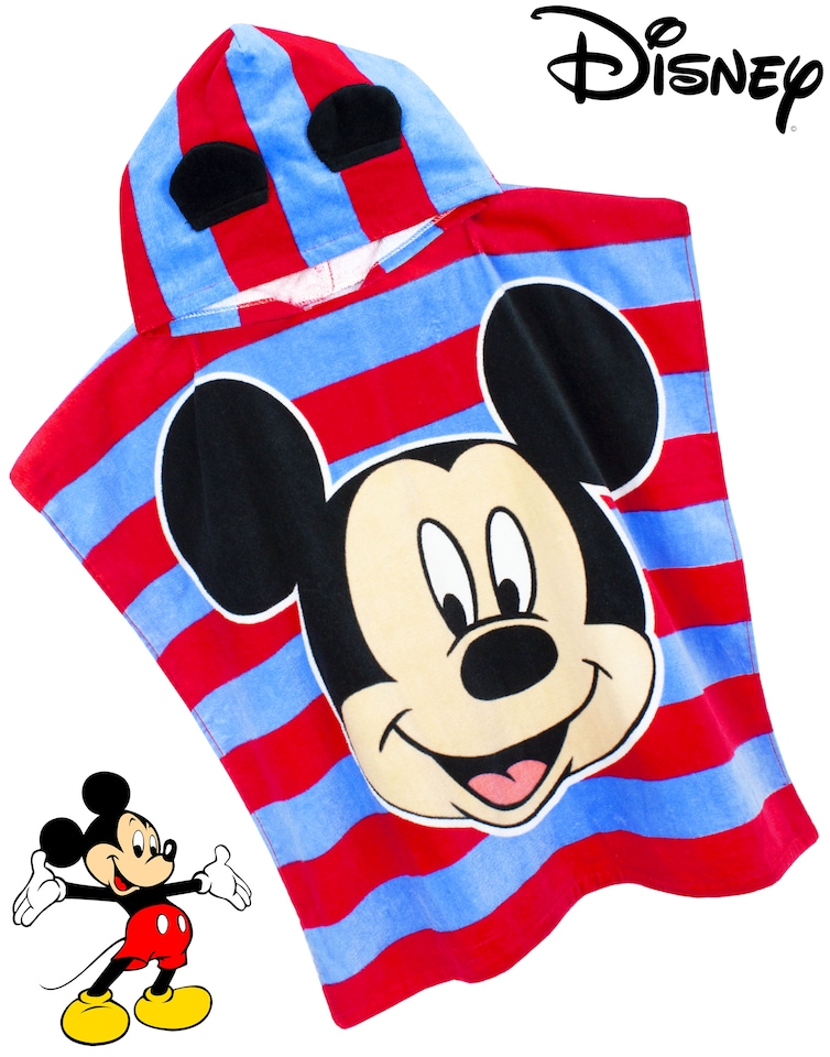 image 1 of Disney Mickey Mouse 3D Ears Poncho Towel for Kids | One Size Hooded Bath Towelling for Girls and Boys | Beach Swim Cover Up for Children and Toddlers Blue