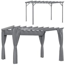 Outsunny 3.6 x 3m Outdoor Pergola with Retractable Roof and Curtains, Garden Gazebo Canopy Sun Shade Shelter with Aluminum Frame, Dark Grey