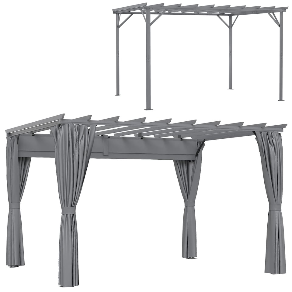 image 1 of Outsunny 3.6 x 3m Outdoor Pergola with Retractable Roof and Curtains, Garden Gazebo Canopy Sun Shade Shelter with Aluminum Frame, Dark Grey