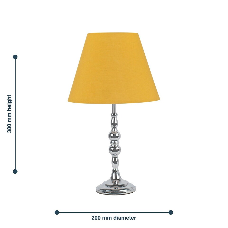 image 1 of Set of 2 Chrome Table Lamps with Decorative Stem and Ochre Shades Chrome | Red