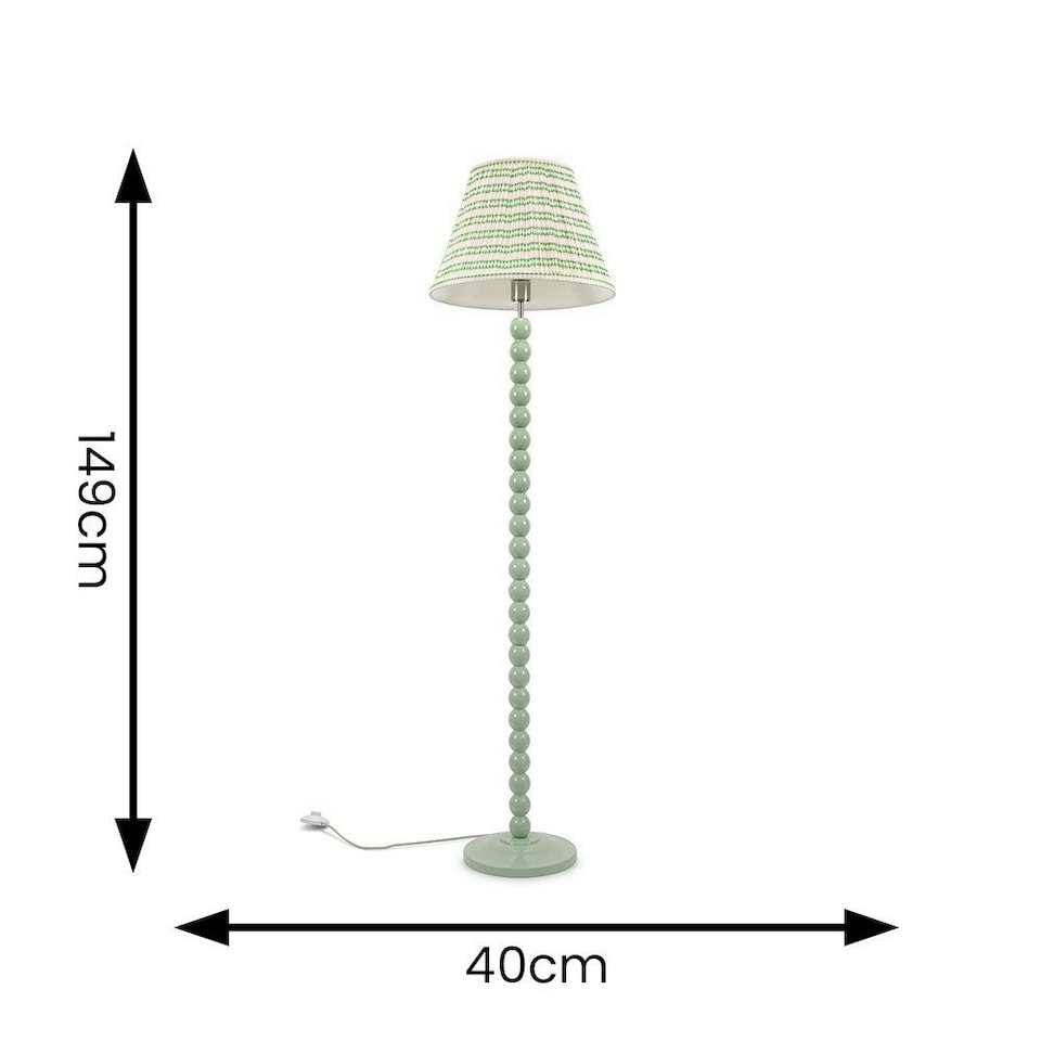 image 1 of ValueLights Bobbles Sage Green Bobbin Floor Lamp with Pink Aztec Pleated Shade