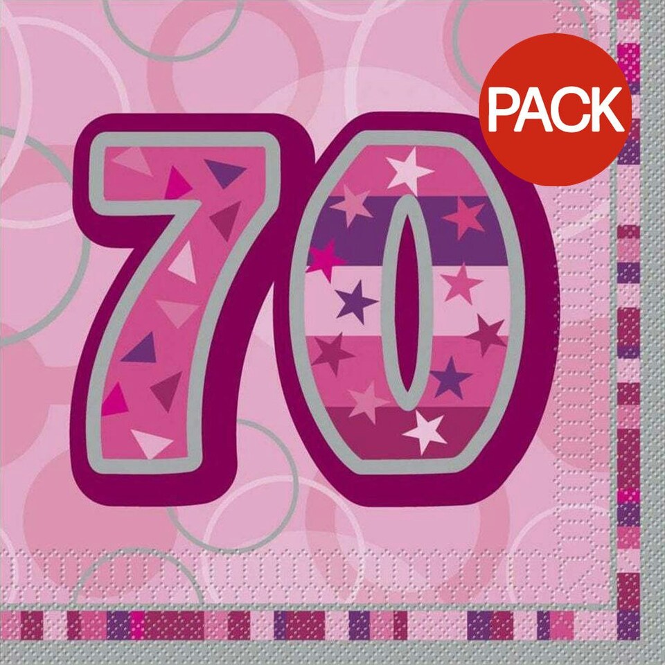 Unique Party Paper Glitz 70th Disposable Napkins (Pack of 16) - Pink - One Size
