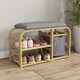 image 2 of HOMCOM Bamboo Shoe Bench with Cushion, Shoe Rack Bench with 2 Slatted Shelves and Pull-Out Fabric Basket for Hallway, Entryway, Living Room, Nature Wood Finish | Brown | Natural wood finish
