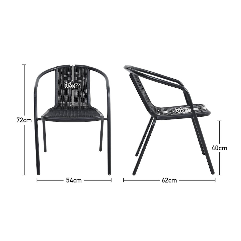 image 1 of Living and Home Outdoor Garden Bistro Set Tempered Glass Square Coffee Table with 2 Rattan Chairs