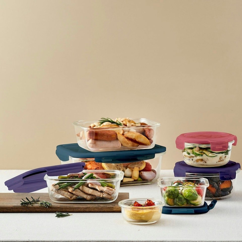 image 1 of LocknLock Ovenglass Square Food Containers with Lids, 5 x 750ml