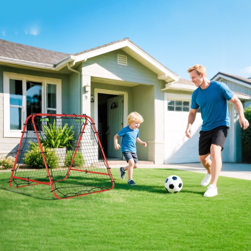image 1 of HOMCOM Rebounder Net Football Target Goal with Adjustable Angles, Red