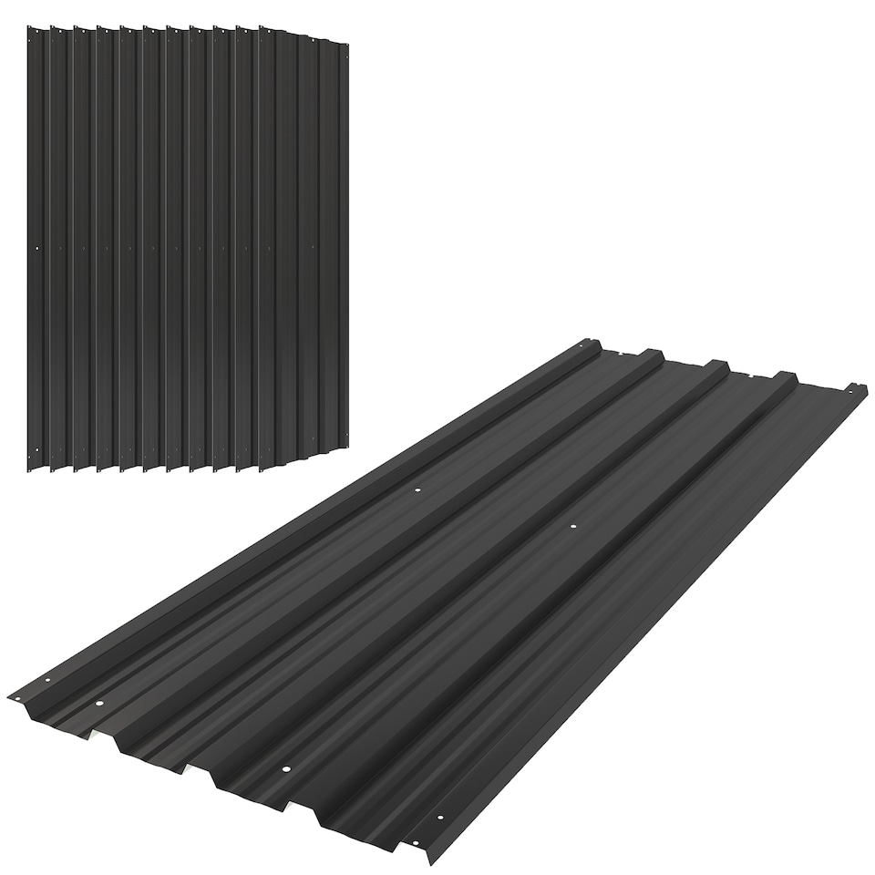 image 1 of Outsunny Corrugated Roofing Sheets, Pack of 12, Galvanised Metal Roofing Sheets for Greenhouse, Garage, Storage Shed, Carport, 129 x 45cm, Black | Black | 129L x 45Wcm