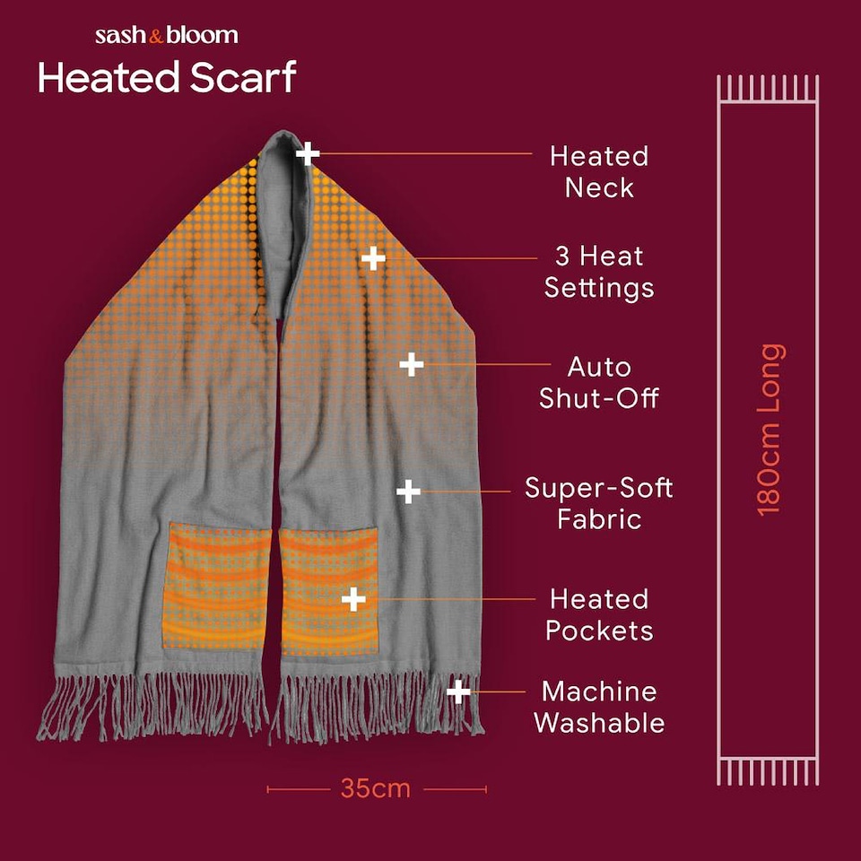 image 1 of Sash & Bloom 2-in-1 Heated Scarf with Heated Pockets and Rechargeable Battery Pack