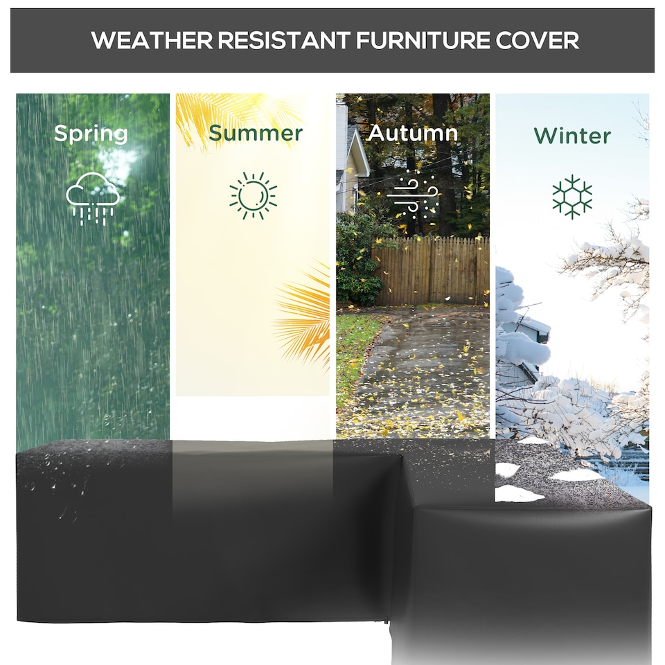 image 1 of Outsunny L-Shaped Rattan Corner Sofa Cover Waterproof Oxford Fabric 250x250x79cm | Black | Black | 250L x 250W x 79Hcm