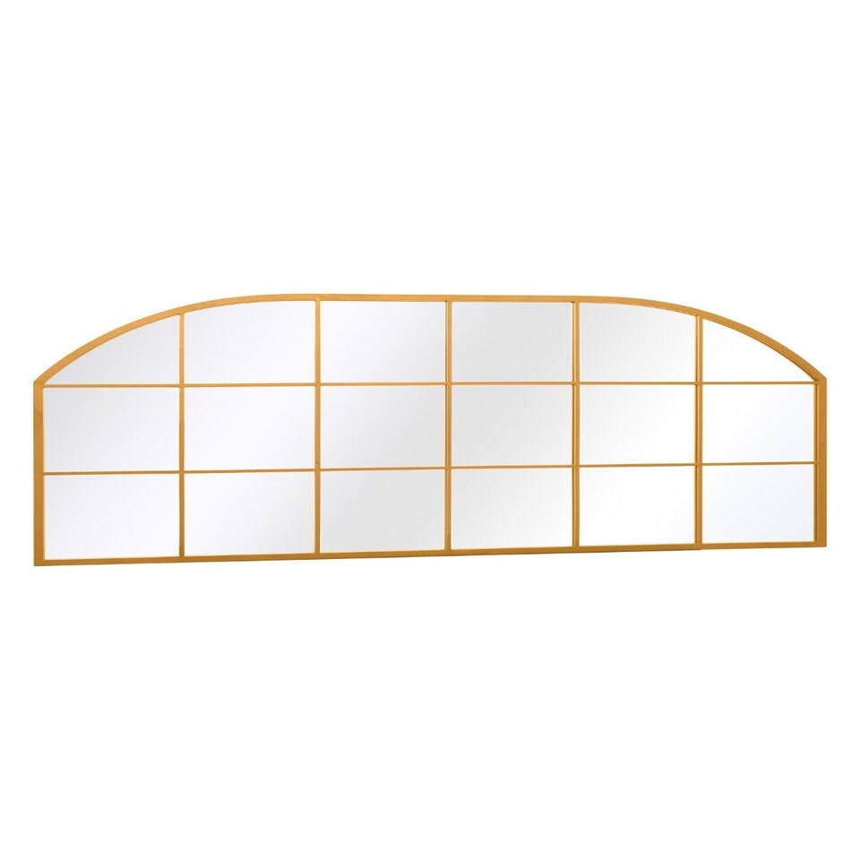 image 1 of The Arcus - Gold Metal Framed Window Arched Garden Wall or Fence Mirror 69" X 33" (174CM X 85CM) Gold