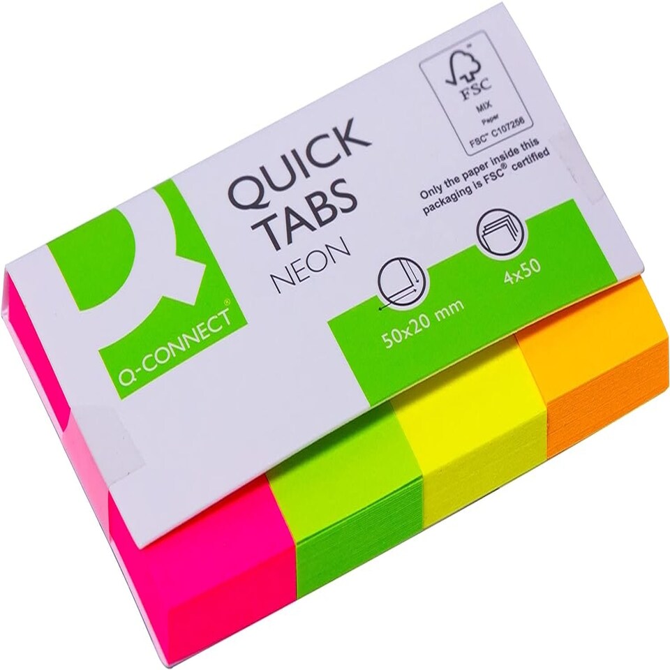 image 1 of Q-Connect Quick Tabs 20 x 50mm Neon (Pack of 200)