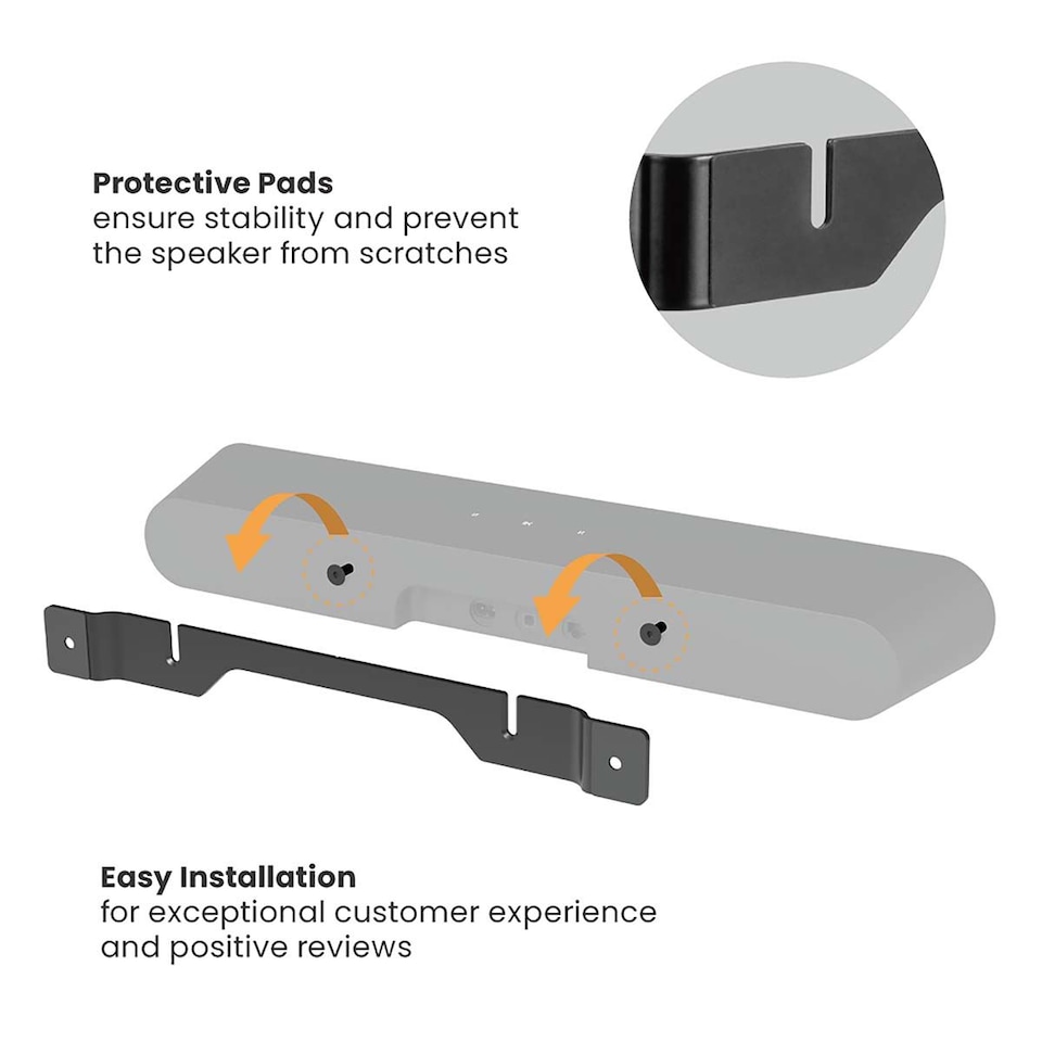 image 1 of NEDIS Soundbar Mount, Fixed Wall Bracket for Sonos Ray, Slim Design 14mm Profile, Steel Construction (Black)