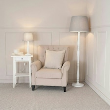 ValueLights Victoria White Wood Traditional Stem Table Lamp with Grey Fabric Tapered Shade