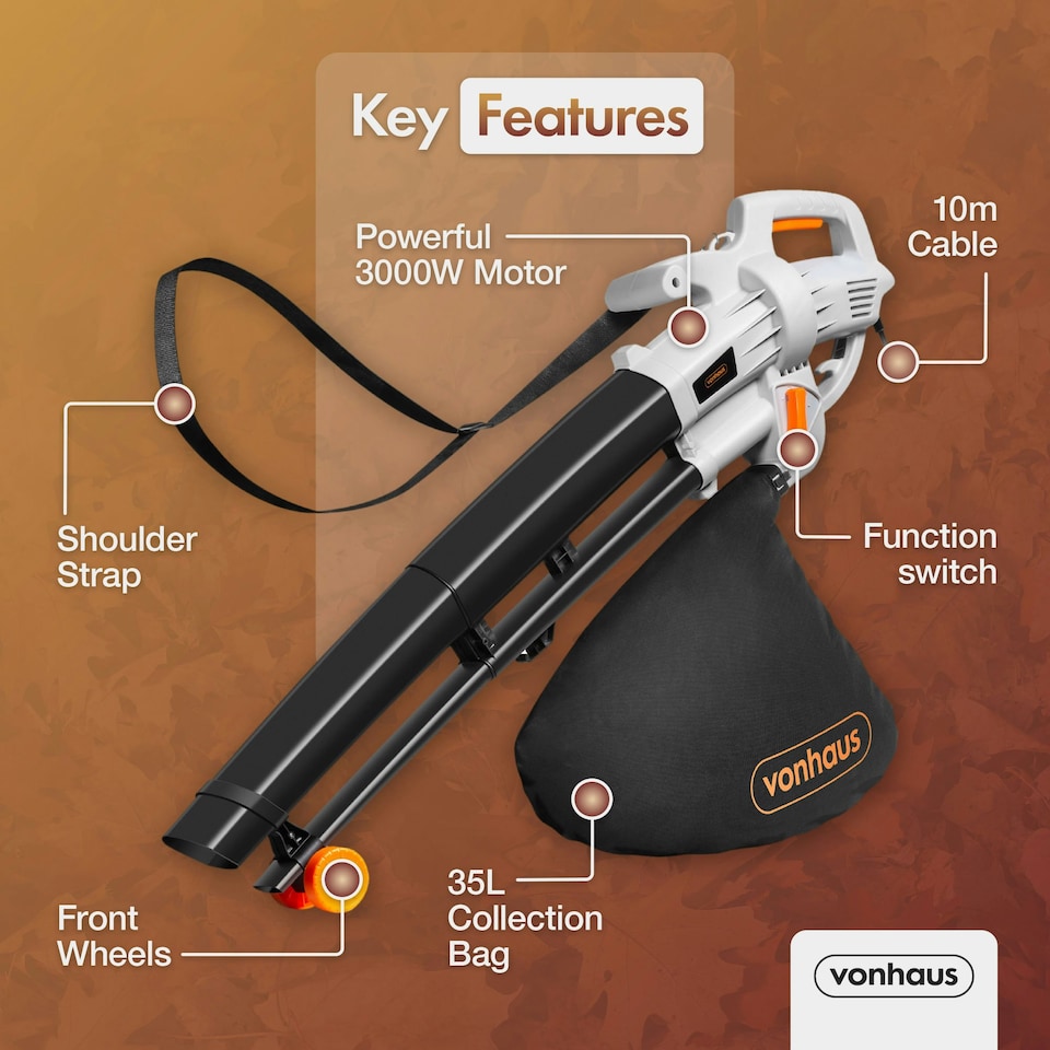 image 1 of VonHaus Leaf Blower and Vacuum with Mulcher & 10m Cable