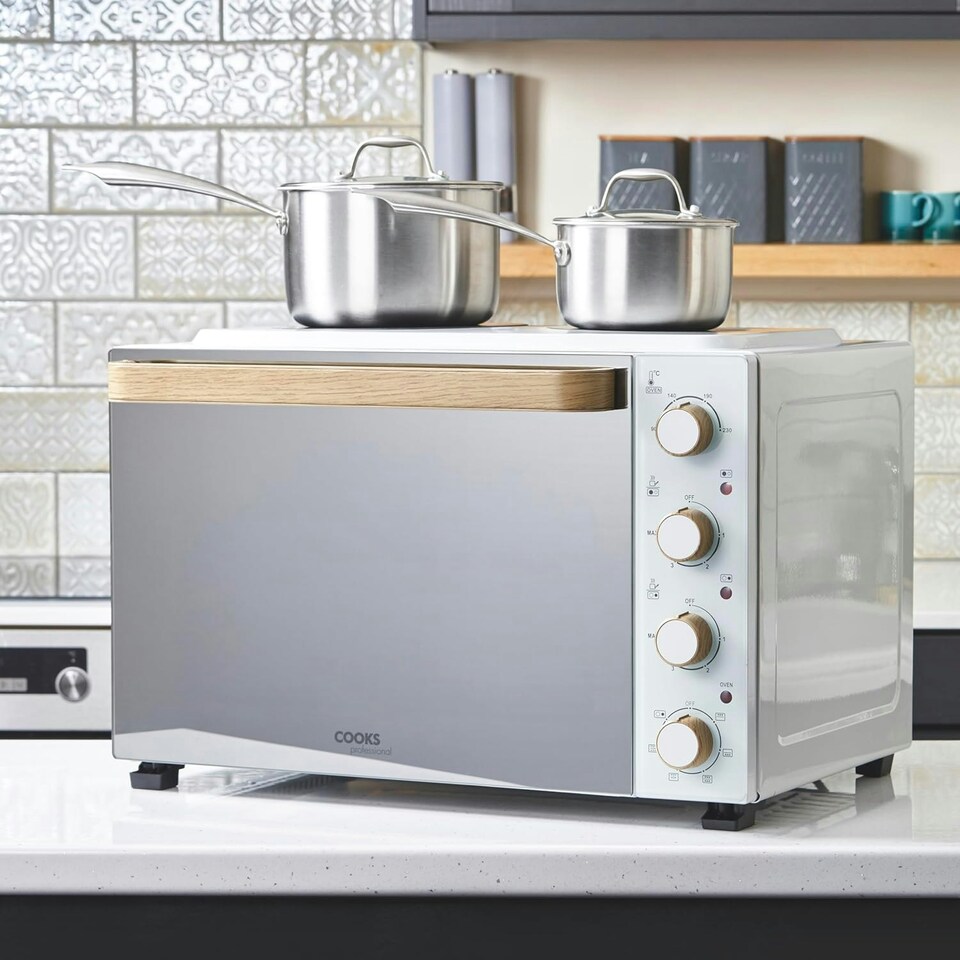 image 1 of Cooks Professional Mini Oven | 48 Litre with 2 Ceramic Hobs | 1800W Oven | 1000W and 1500W Ceramic Hobs | White Nordic