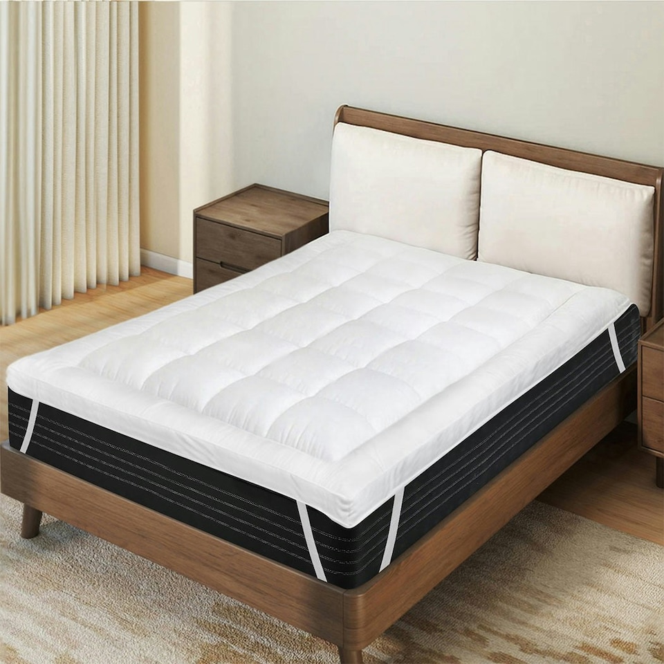 image 1 of Lavio Mattress Topper Single 10CM Deep Washable Thick Soft Microfibre with Strap White | Single