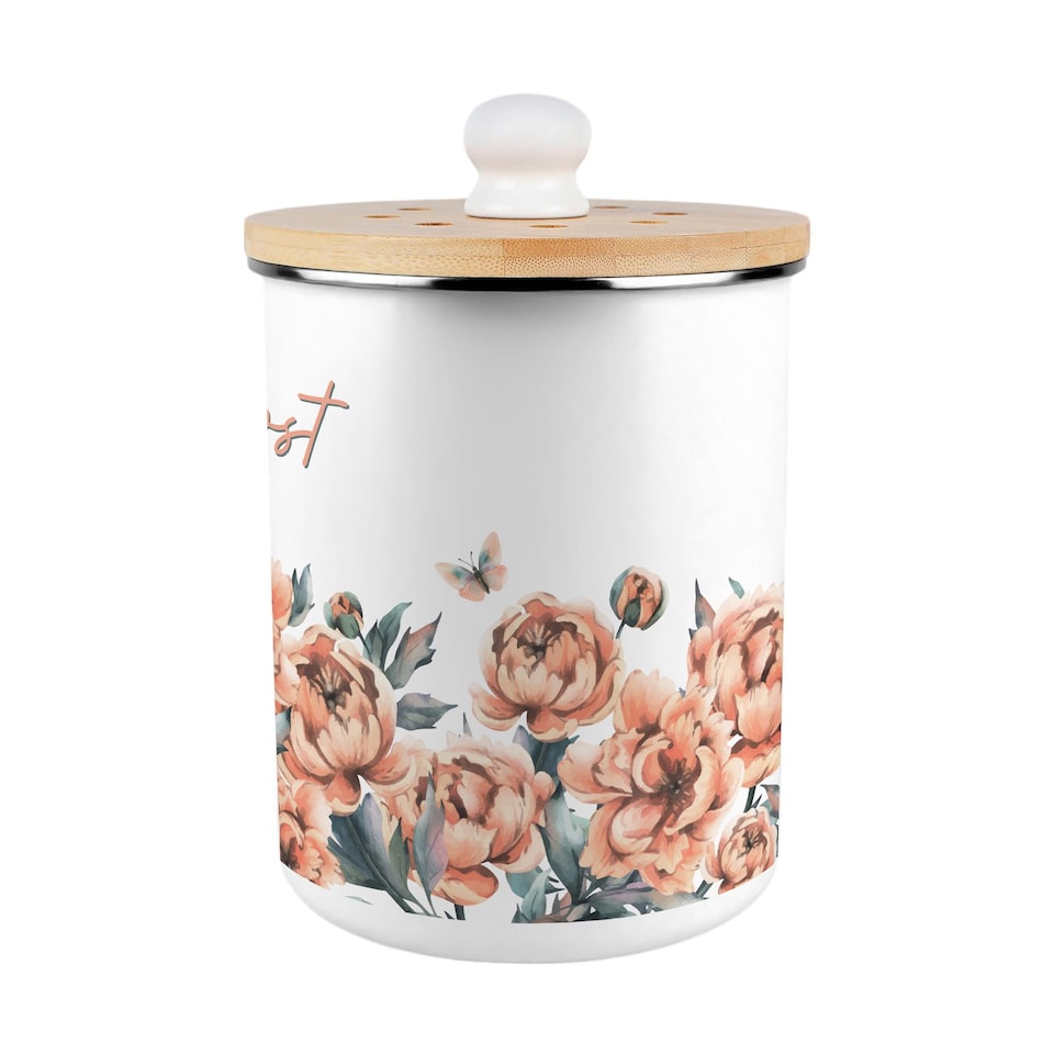 image 1 of Peach Peonies Compost Caddy - Metal 2L Decorative Kitchen Food Waste Bin