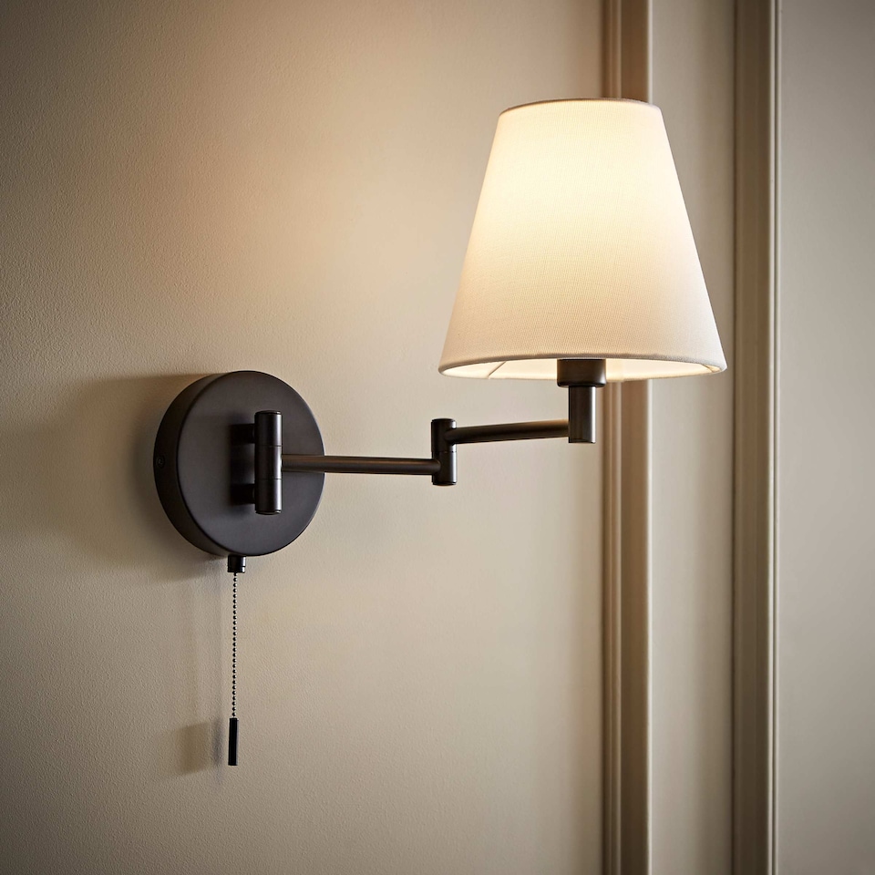image 1 of ValueLights Sonia Pair Black Swing Arm Wall Lights Taper Shade | Black