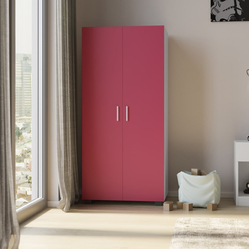image 1 of Kids 2 Door Wardrobe 130cm w/ Hanging Rail Childrens Bedroom Storage