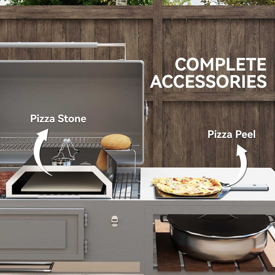 image 1 of Outsunny Outdoor BBQ Pizza Oven with Thermometer for GasCharcoal BBQ Grills