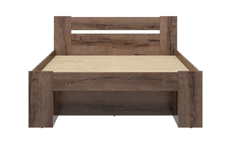 image 1 of King Size Bed Storage Shelves Dark Oak Headboard Built In Shelving 160cm Euro Wooden Slats Nepo