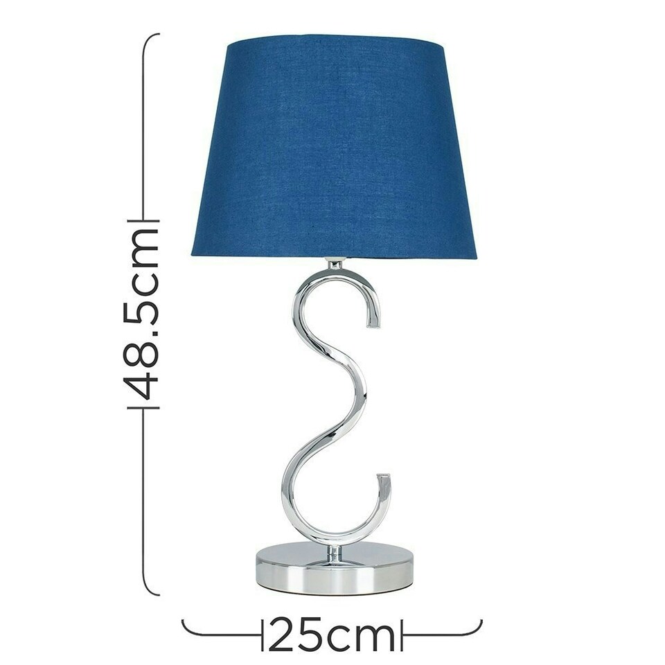 image 1 of ValueLights Cabonna Dimmable Polished Silver Table Lamp with Small Blue Tapered Shade and E14 Candle LED 5W Warm White 3000K Bulb Blue