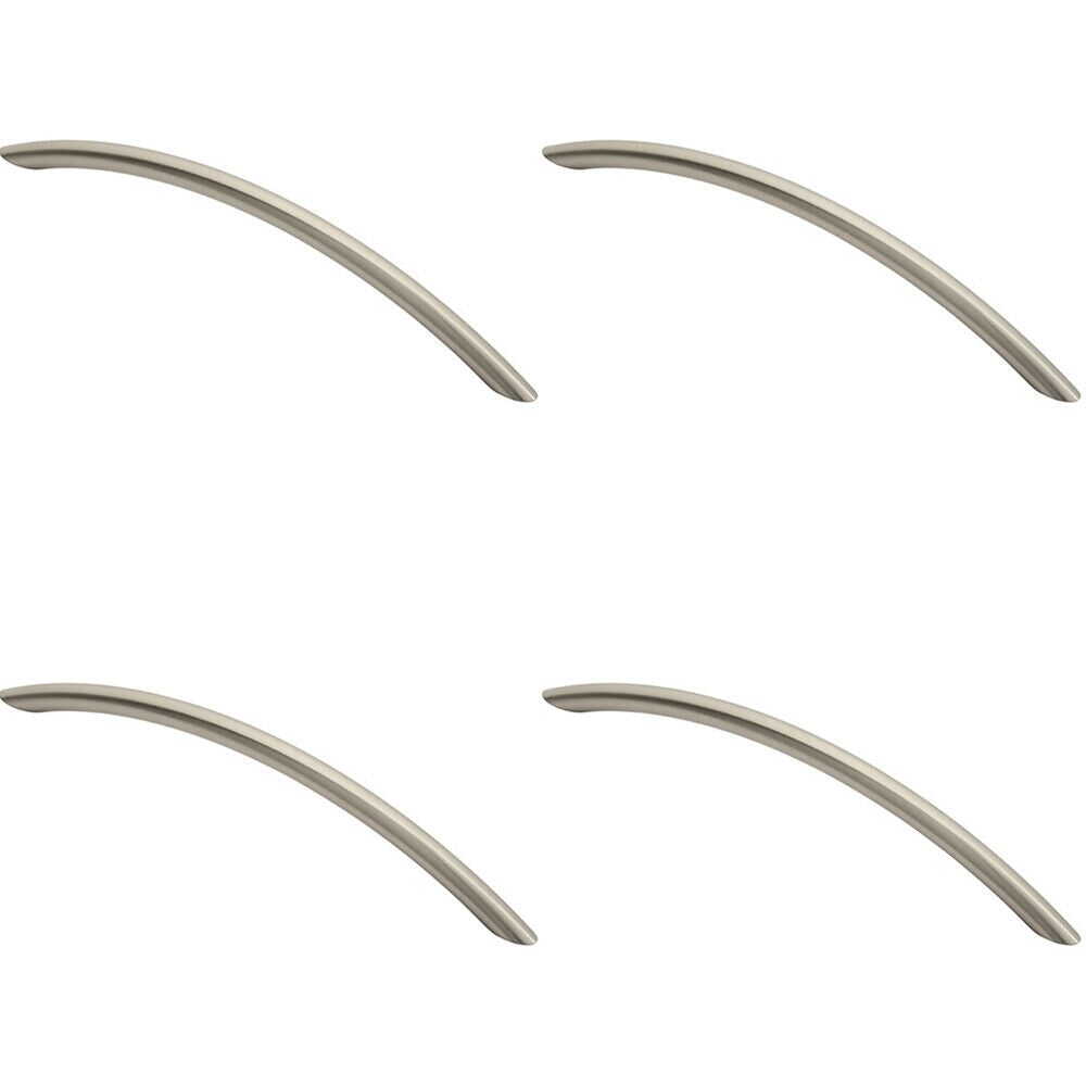 Loops 4x Curved Bow Cabinet Pull Handle 226 x 10mm 192mm Fixing Centers Satin Nickel in Metallics