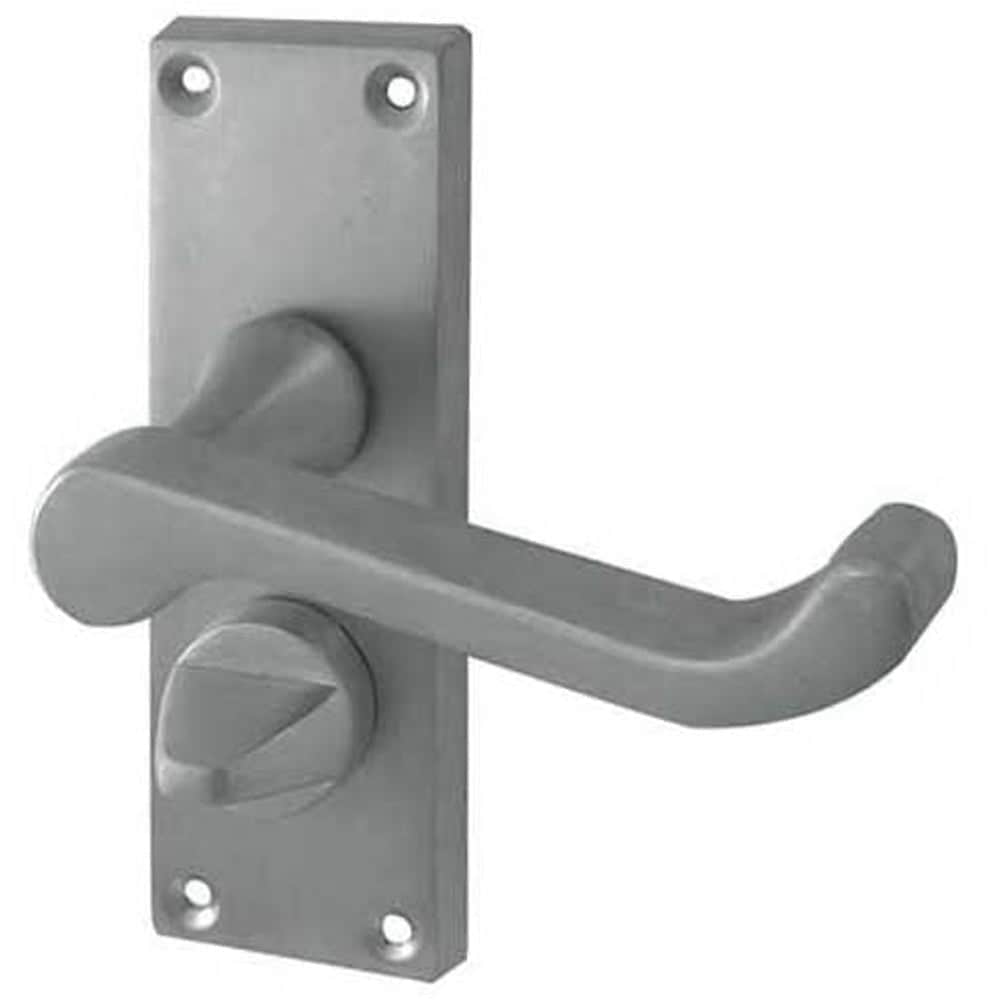 Elegant Victorian Scroll Door Handle with Privacy Plate in Satin Chrome Finish - Interior Lever on Backplate