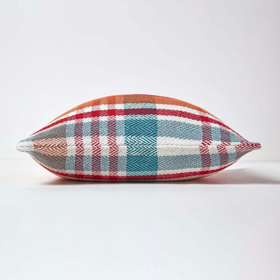 image 1 of Homescapes Red Tartan Cotton Falun Cushion Cover - 45 x 45 cm | Red | Red | 45 x 45 cm