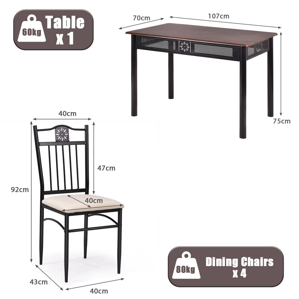 image 1 of COSTWAY 5PCS Dining Table & Chair Set Breakfast Bar Kitchen Furniture with Padded Seat