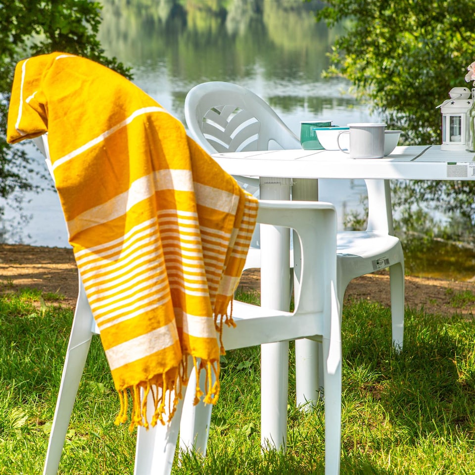 image 1 of Resol 4 Seater Tulip Rectangular Plastic Garden Dining Set - 90cm x 140cm - White