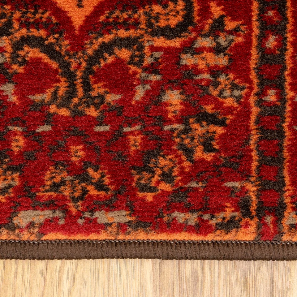 image 1 of KUKOON Red Brown Traditional Patchwork Living Area Rug 120cm x 170cm