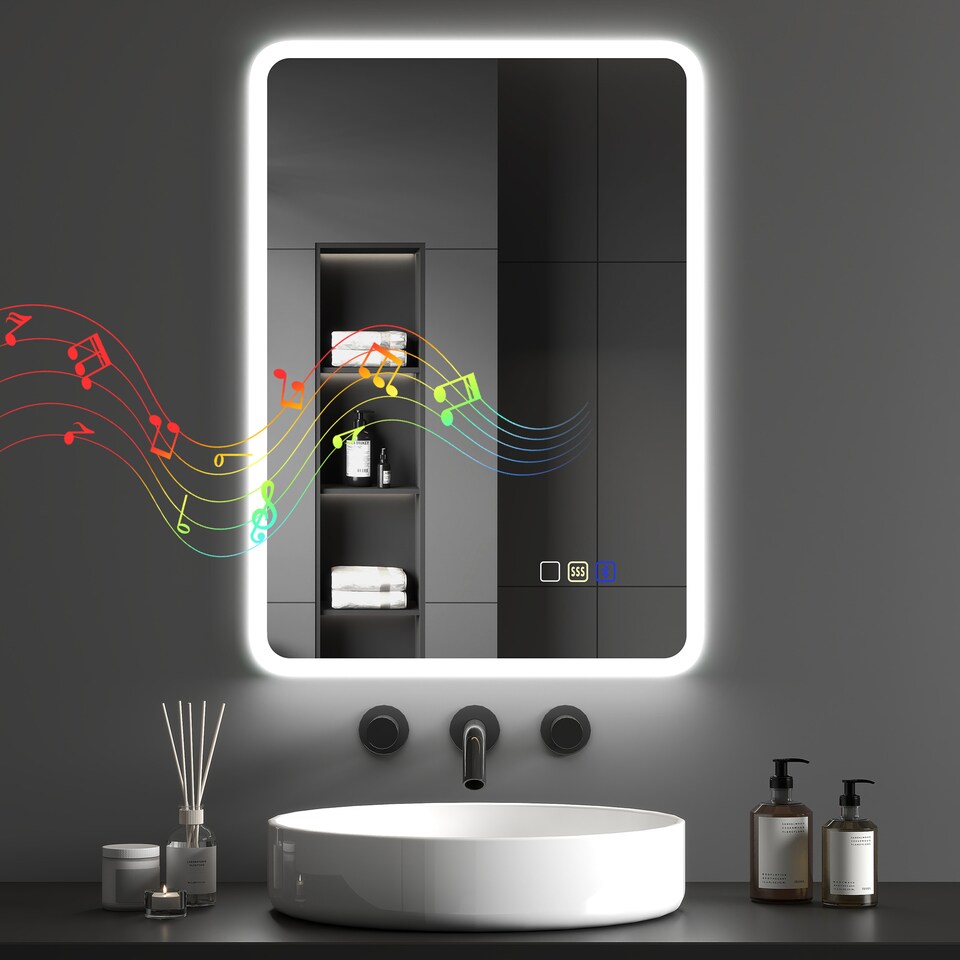 image 1 of HOMCOM 500 x 700 mm Backlit Illuminated Bathroom Mirror with LED Lights and Bluetooth, Wall Mounted Vanity Mirror with 3 Colours Dimmable, Anti-Fog, Memory Function, Touch Switch, IP44