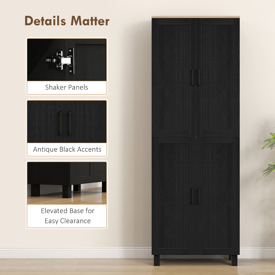 image 1 of HOMCOM Modern Kitchen Cupboard Storage Cabinet with 6 Shelves, Black
