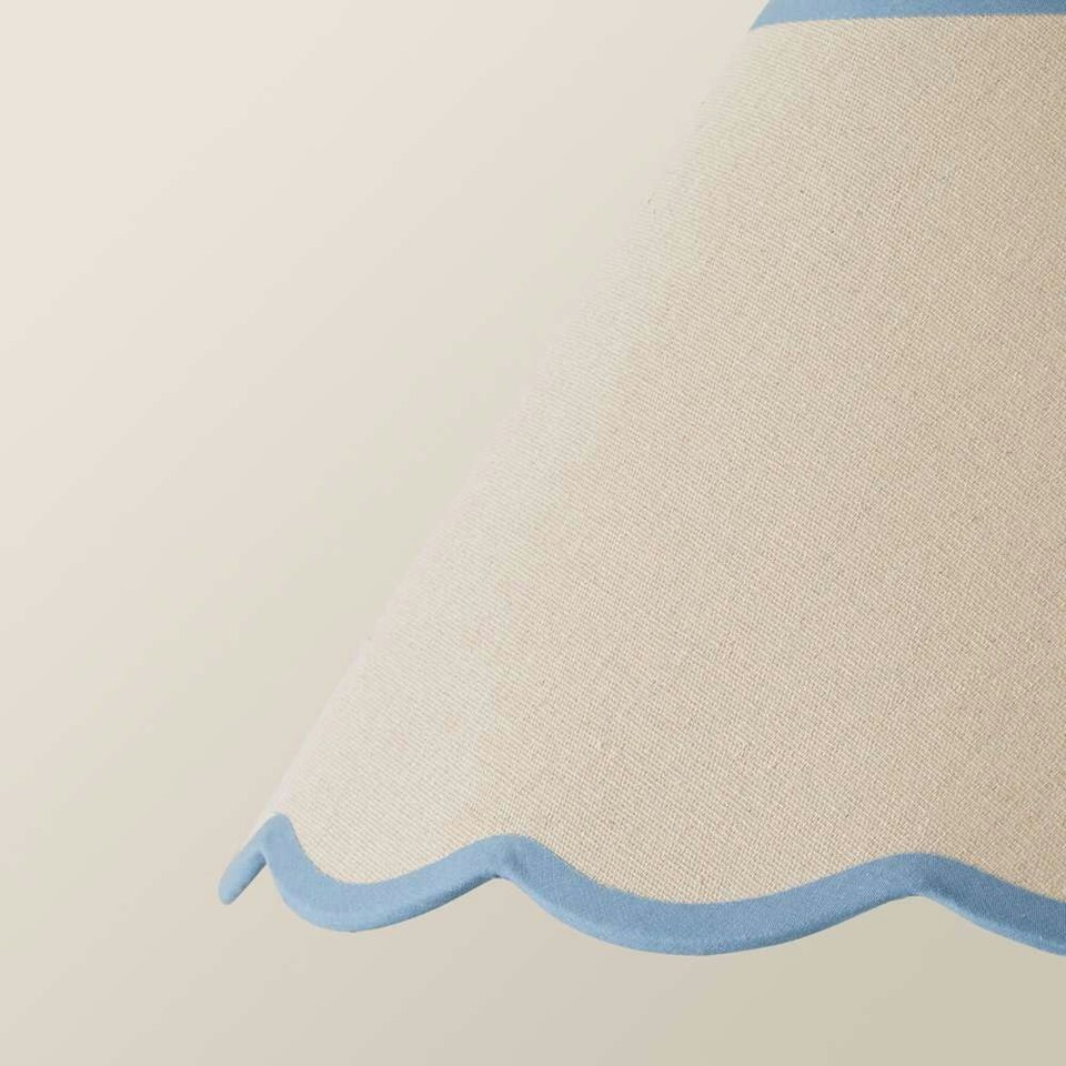 image 1 of ValueLights Florie Natural Linen Large Tapered Lamp Shade with Scallop Blue Trim
