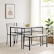 image 4 of 4 Pcs Set Dining Room Table Metal Frame with 2 Matching Chairs and Bench Kitchen | Multi | White Marble