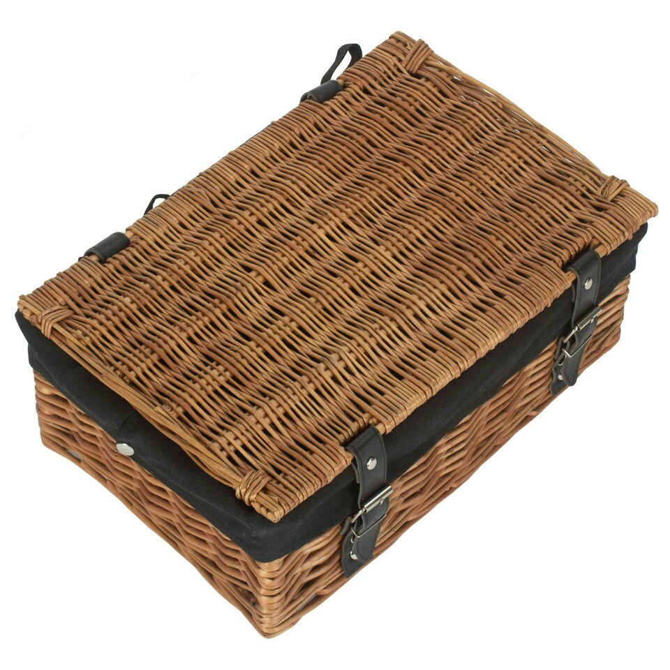 image 1 of 35cm Double Steamed Wicker Picnic Basket with Lining Black | Black | One Size