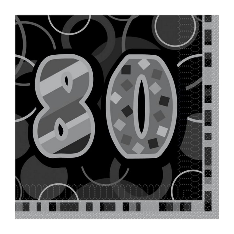 image 1 of Unique Party Black Glitz 80th Birthday Party Napkins - Black - One Size