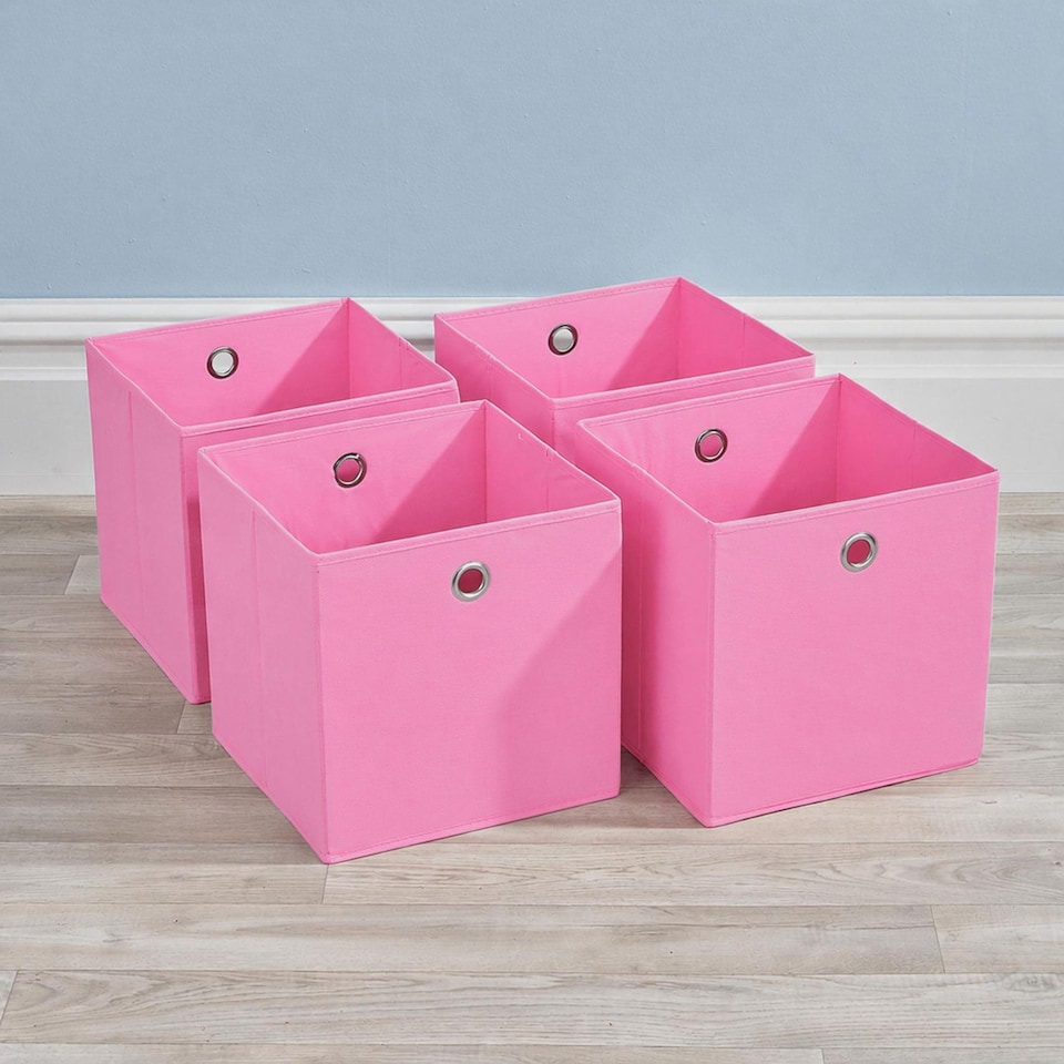 image 1 of Foldable Canvas Storage Folding Box Fabric Cube Cloth Bag 4 Piece Set | Pink