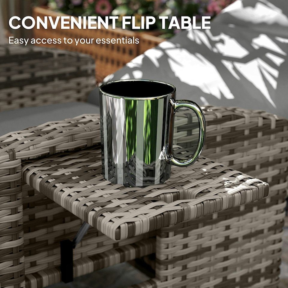 image 1 of Outsunny Rattan Garden Recliner Sun Lounger w/ Flip Table 