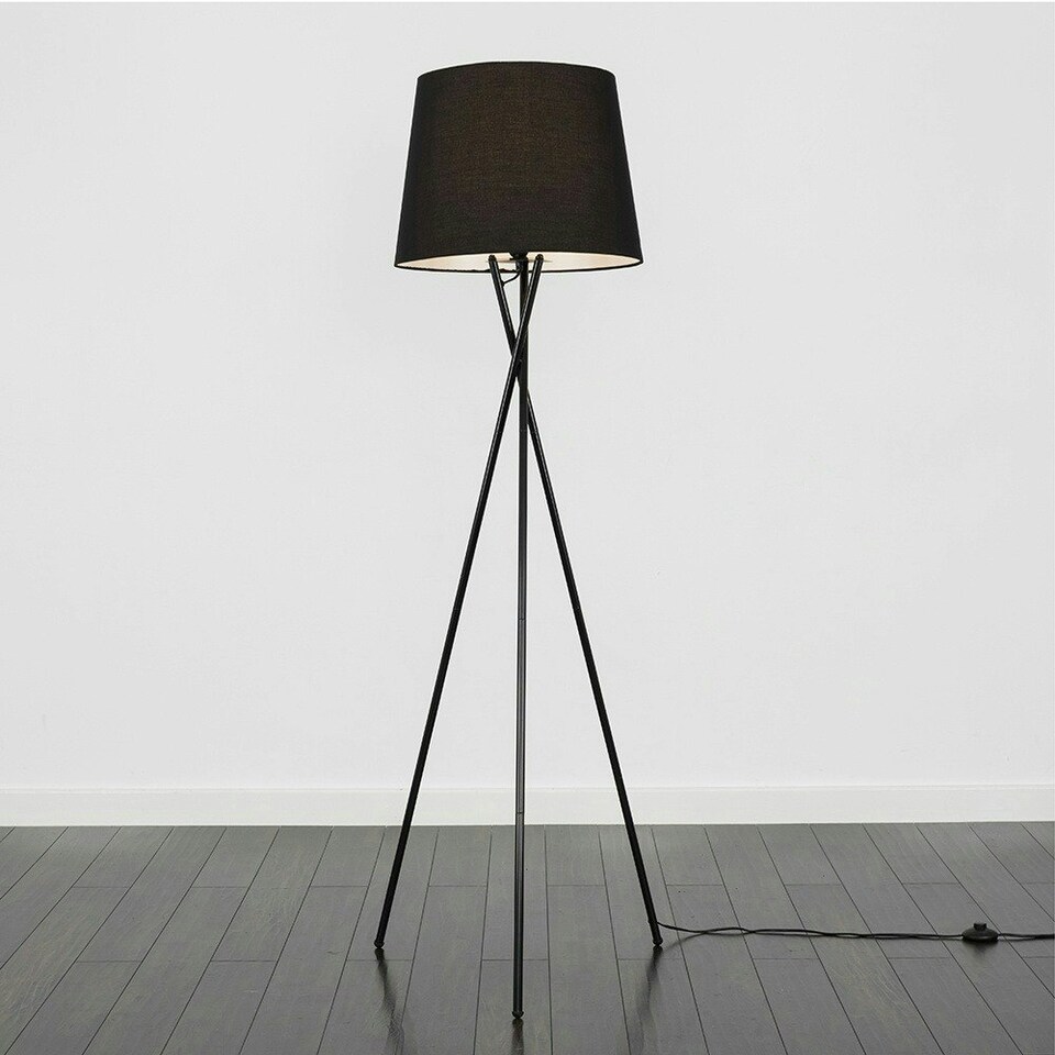 image 1 of ValueLights Camden Black Tripod Floor Lamp Black Taper Shade & Bulb Black