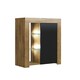 image 1 of Sideboard 75cm – Oak Matt Body & Black Matt Door – Modern Cabinet with Glass Shelves and LED Brown | Black